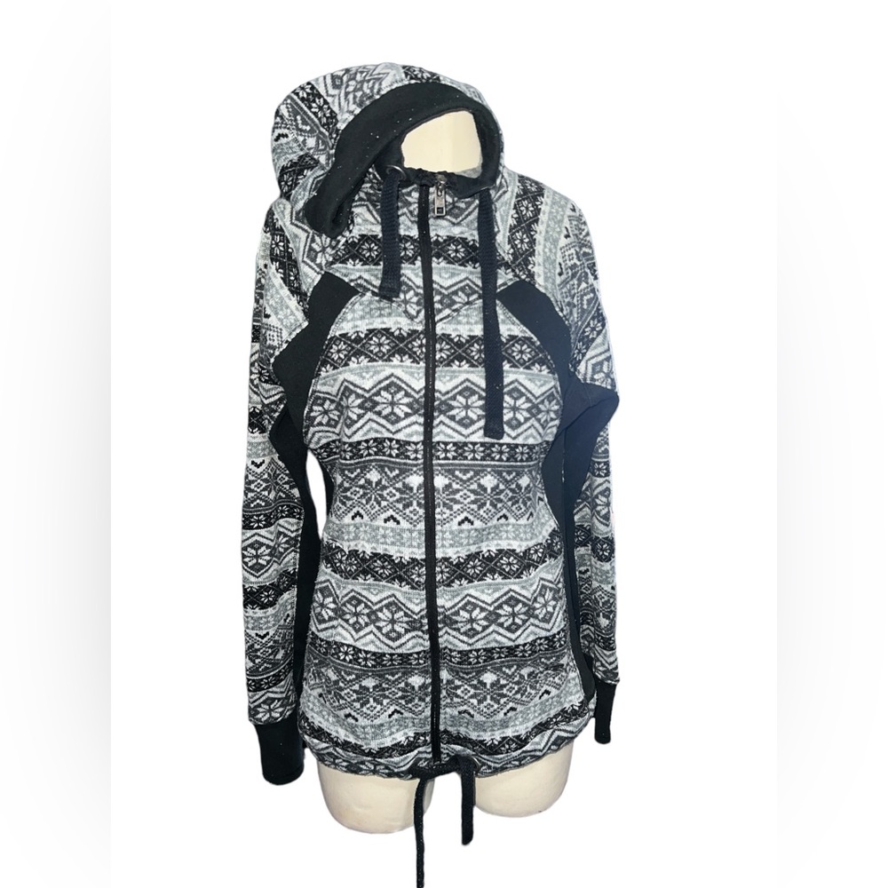 AVALANCHE |  FLEECE HOODED ZIP UP PATTERN COAT SZ LARGE